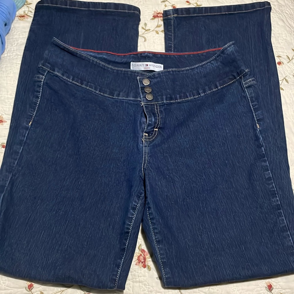 Tommy Hilfiger dark wash button waist zipper jeans